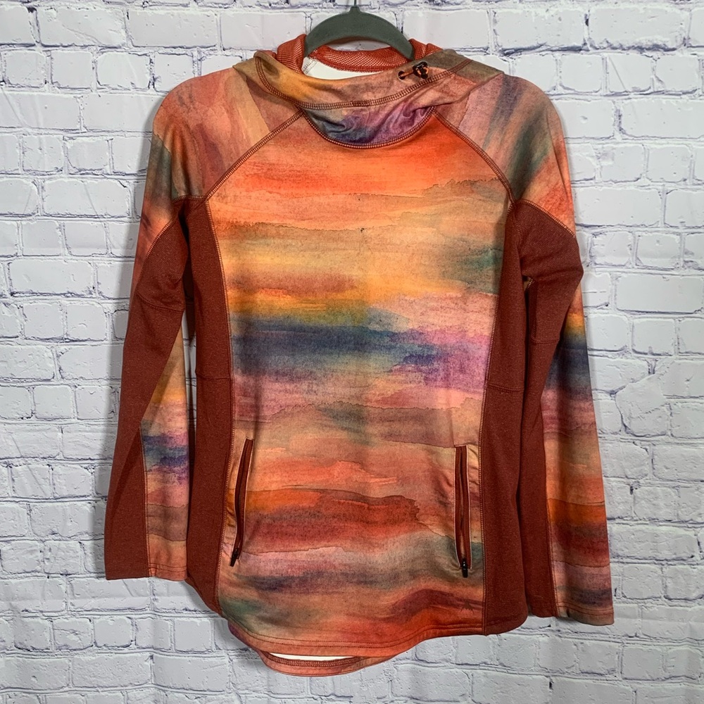 Burton Womens Pullover Hooded Sweatshirt Orange Multi Size S Lightweight Layer